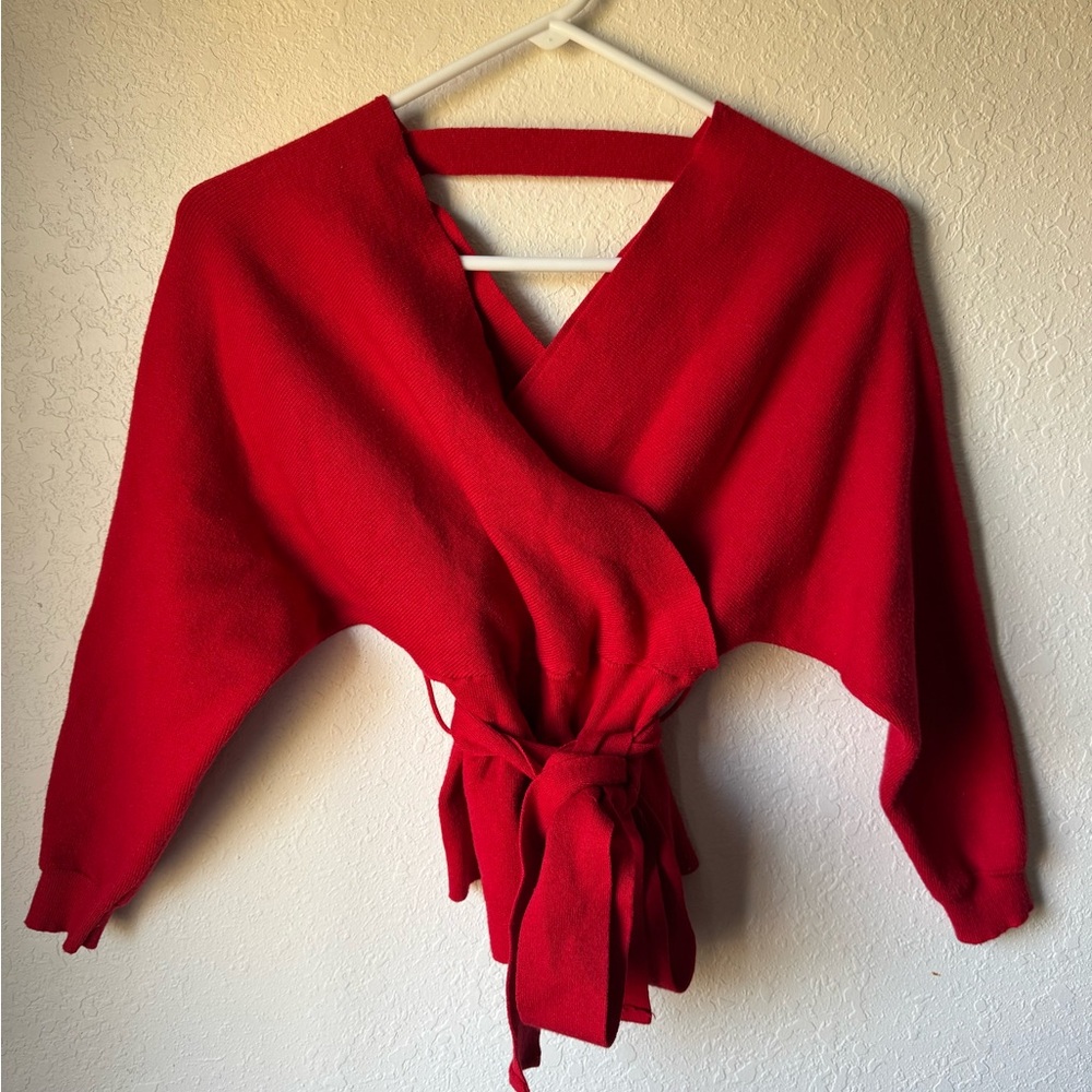 Chic Red Wrap Sweater
